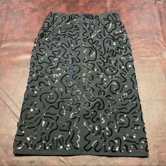 Sparkly Black Squiggly Abstract Sequin Pencil Skirt - Picture 1 of 12